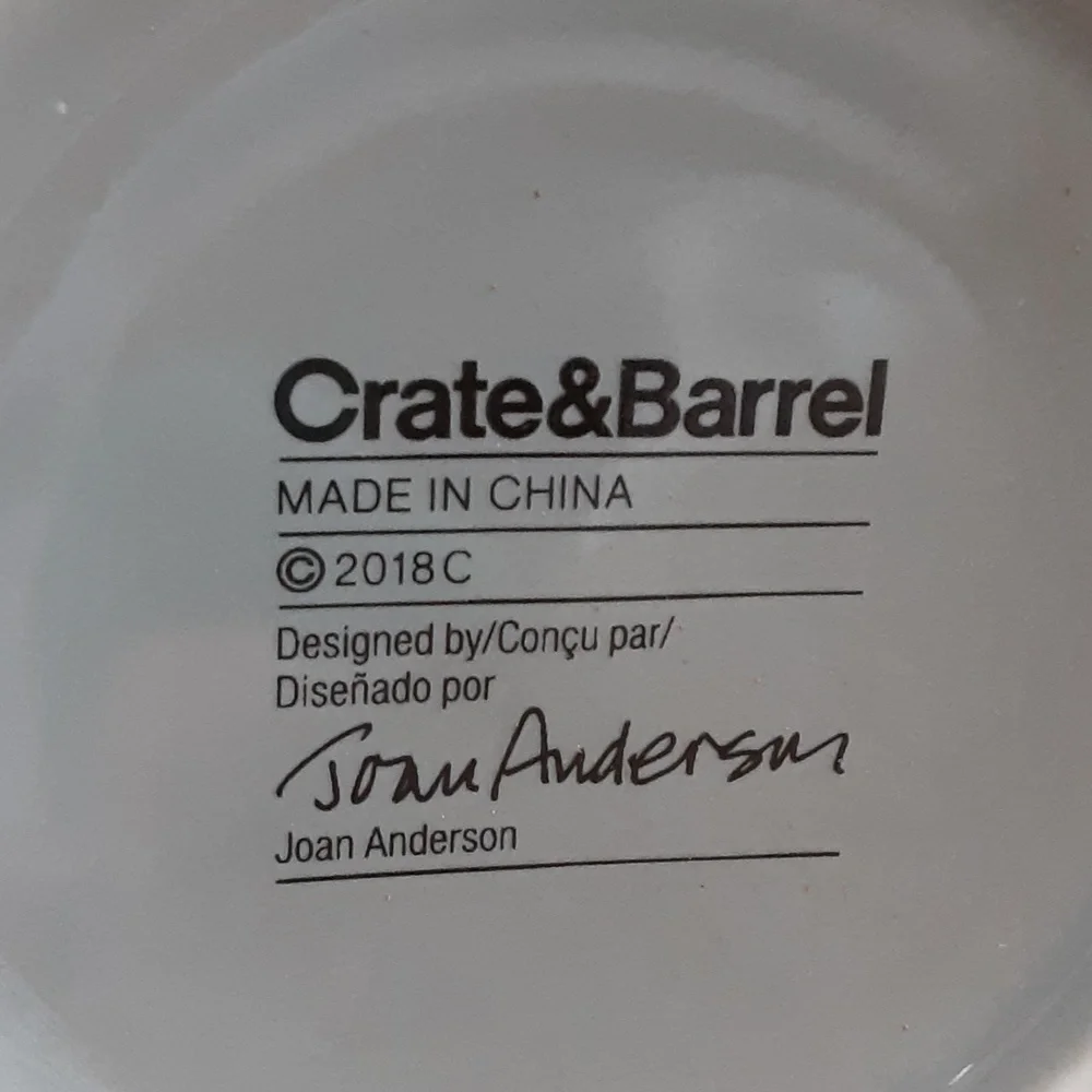 Crate & Barrel Winter Gift Fox Rabbit Snow Gray White Red 10 oz Ceramic
